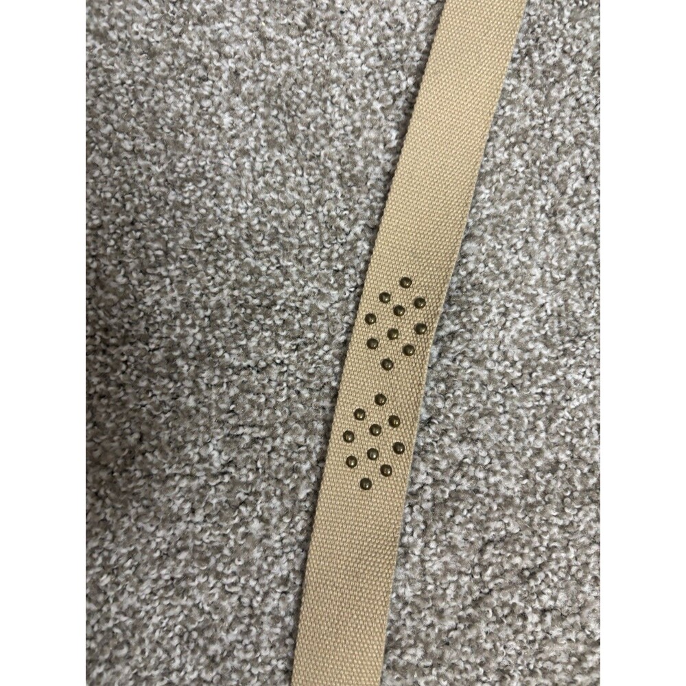 VTG Y2k Tan Canvas Belt Size 8 Brown Faux Leather Trim Adjustable Casual Belt